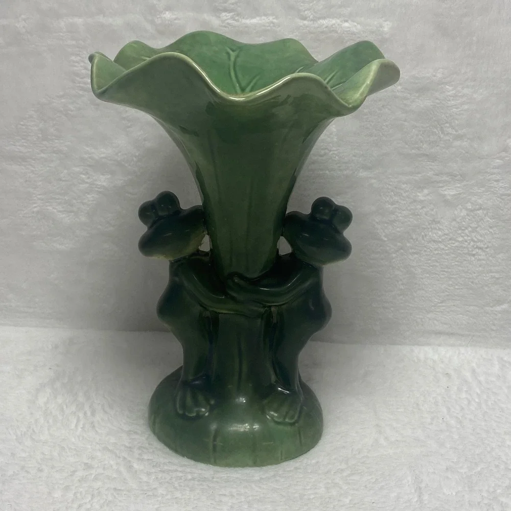 VTG La‎ Dolce Vita JA Green Ceramic Frog Vase Lily Pad Air Plant Candy Dish